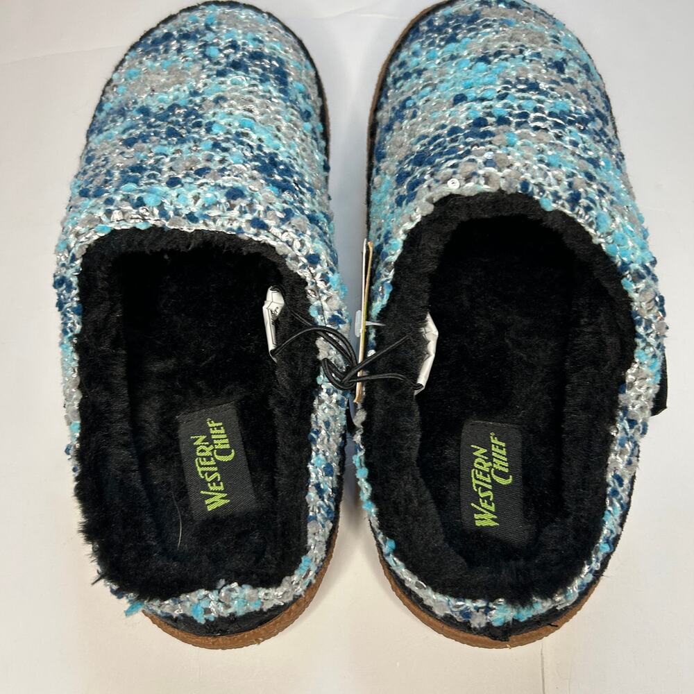 Western Chief Evelyn Women's Knit Slippers - Blue Grey Fuzzy Lining - Size 6 NWT - Picture 3 of 5